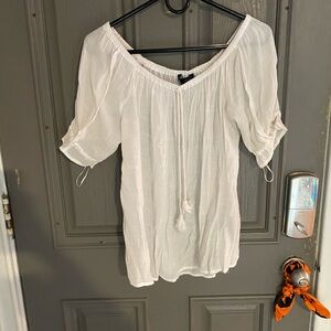 White Off-Shoulder Sheer Women's Top